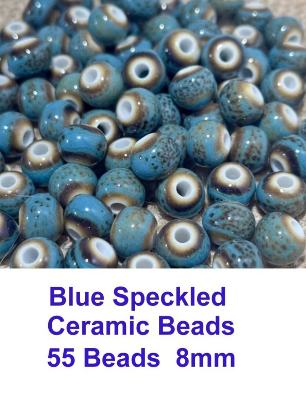 Blue Speckled  Ceramic Beads   8mm  55pcs